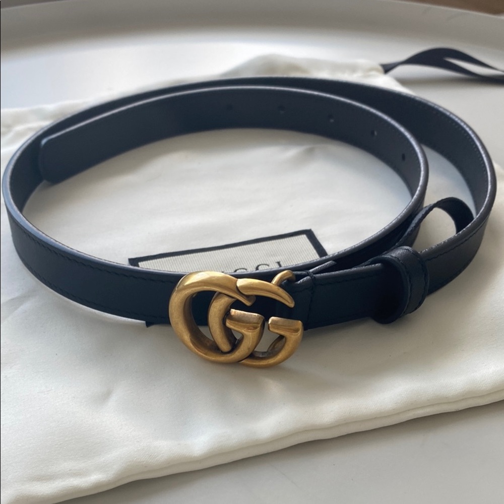 Gucci Black Leather Double G Belt with Gold Buckle